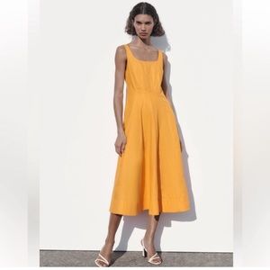 Zara orange Poplin Dress Sz M